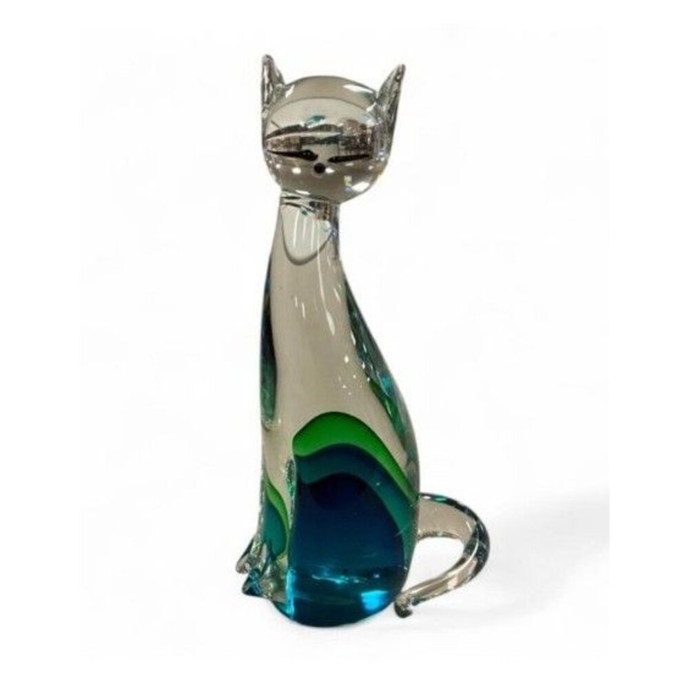 Murano Glass -Felix the Cute Kitten in Aquamarine Murano Glass